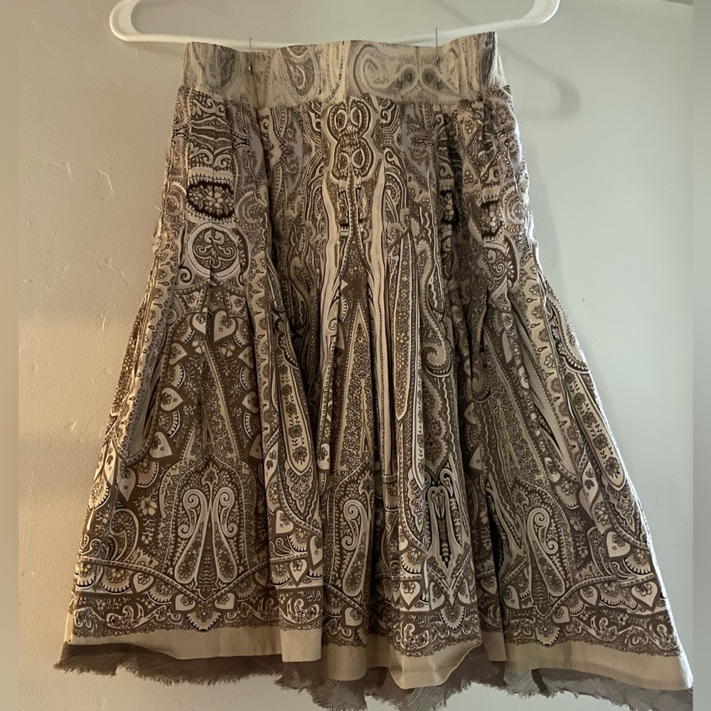 T Tahari Beige and Brown Paisley A-Line Skirt.